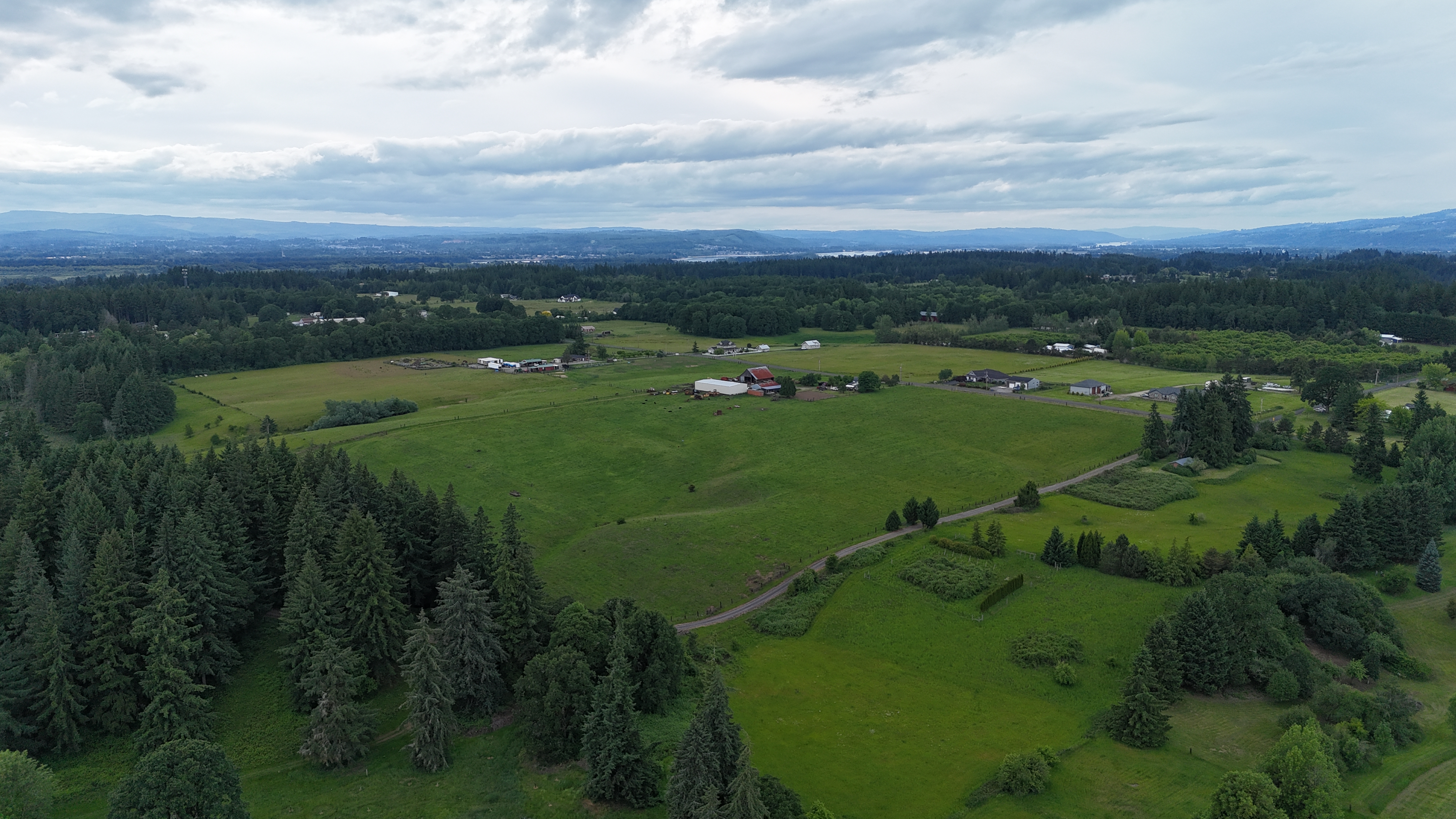 Aerial drone view of Pacific Northwest acreage